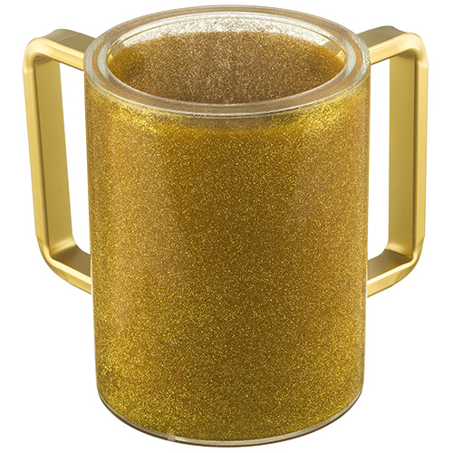 Perspex Clear Washing Cup 12 cm - Gold Glitter and Matte Gold Handles