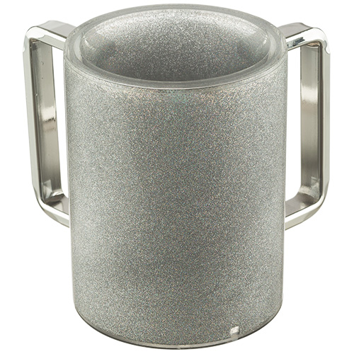 Perspex Clear Washing Cup 12 cm - Silver Glitter and Silver Handles