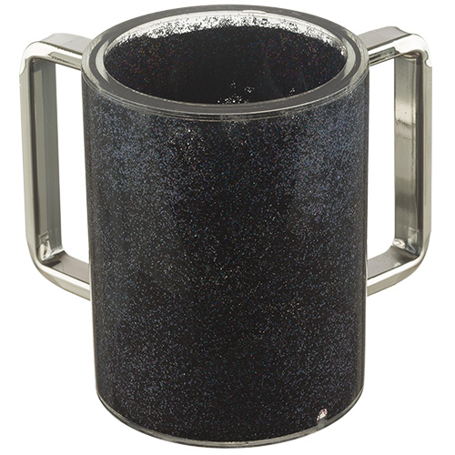 Perspex Clear Washing Cup 12 cm - Black Glitter and Silver Handles