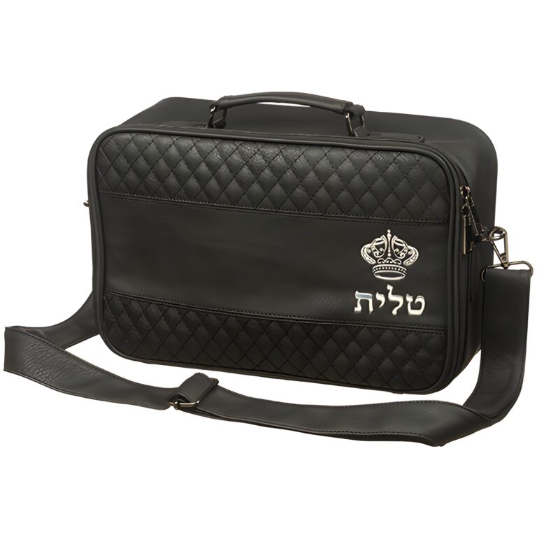 PU Leathere Fabric Talit 23*36 cm with Handle- Black with Embossed Letters