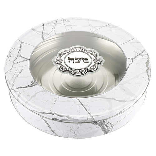 Round Tin Matzah Box 34 cm with Metal plaque