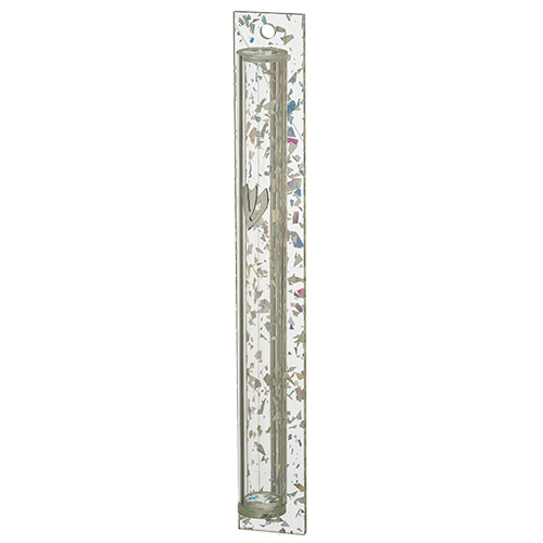 Perspex Mezuzah 12 cm with Back- Silver Glitter