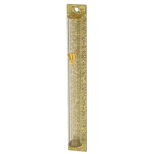 Perspex Mezuzah 15 cm with Back- Gold Glitter