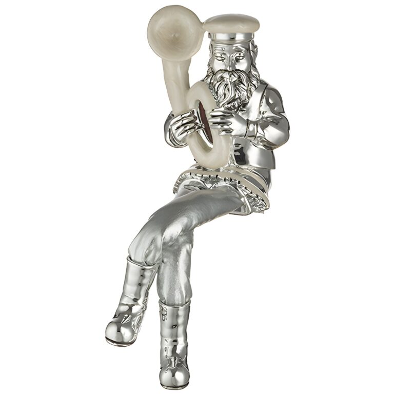 Polymer & Beige Enamel Sitting Hassidic Figurine with Cloth Legs 25 cm- Tuba Player - Silvered