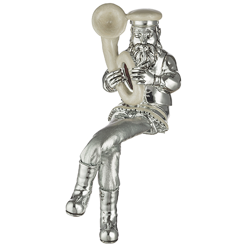 Polyresin & Beige Enamel Sitting Hassidic Figurine with Cloth Legs 25  cm- Tuba Player