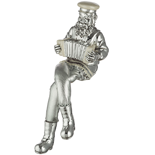 Polyresin & Beige Enamel Sitting Hassidic Figurine with Cloth Legs 25  cm- Accordion Player