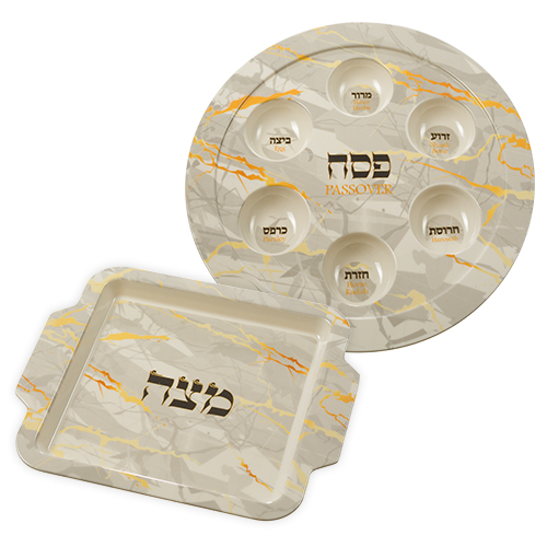 Melamine Passover and Matzah Plates- Gold Marble