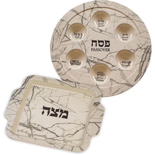Melamine Passover and Matzah Plates- Gray Marble