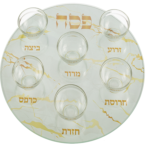 GLASS PASSOVER PLATE WITH CUPS 35 CM