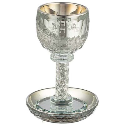 Crystal Kiddush Cup 16 cm with Stones Contain 130ml // 4.3oz - Silver