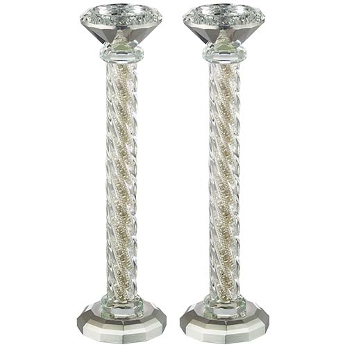 Pair of Crystal Candlesticks 25.5 cm with Stones