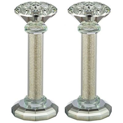 Pair of Crystal Candlesticks 16.5 cm with Stones - Silver