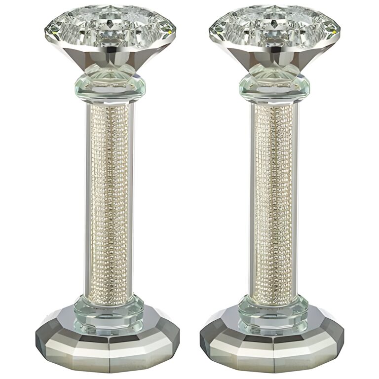Pair of Crystal Candlesticks 16.5 cm with Stones - Silver