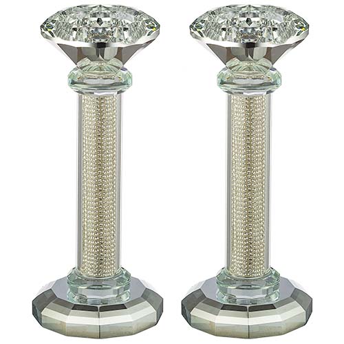 Pair of Crystal Candlesticks 16.5 cm with Stones