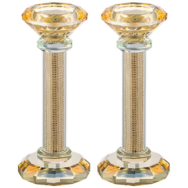 Pair of Crystal Candlesticks 16.5 cm with Stones - Gold