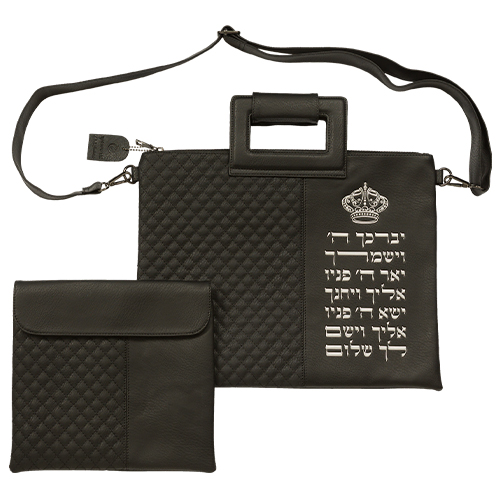 PU Fabric Talit & Tefilin Set 38*31 cm - Black with Embossed Letters