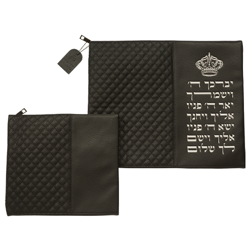 Leatherette Talit - Tefilin Set 36*29 cm Black with Embossed Letters