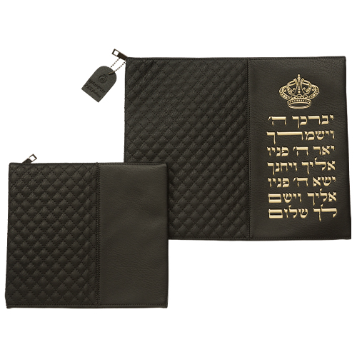 Leatherette Talit - Tefilin Set 36*29 cm Black with Embossed Letters