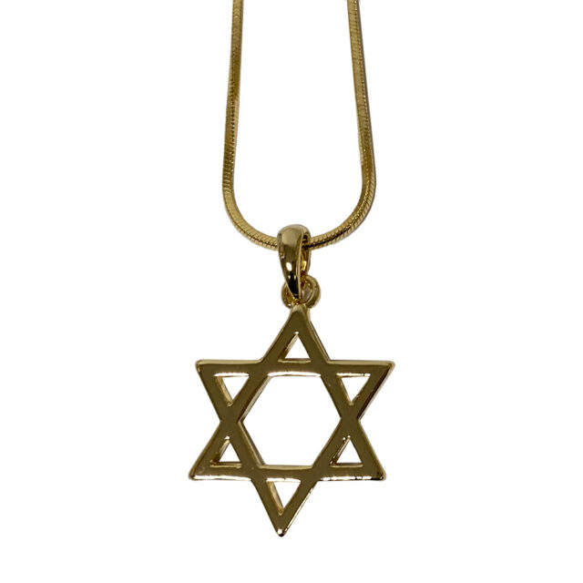 שרשרת רודיום 45 ס"מ מגן דוד מוזהב גדול 2 ס"מ (5 באריזה)