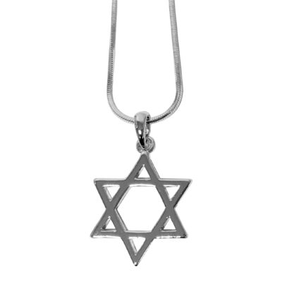 תליון רודיום- מגן דוד גדול 2 ס"מ- צבע כסף, שרשרת 45 ס"מ