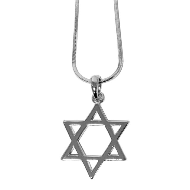 שרשרת רודיום 45 ס"מ מגן דוד כסוף גדול 2 ס"מ (5 באריזה)