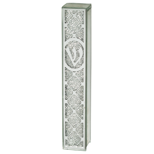 Glass Mezuzah 12 cm- Mirror with Stones