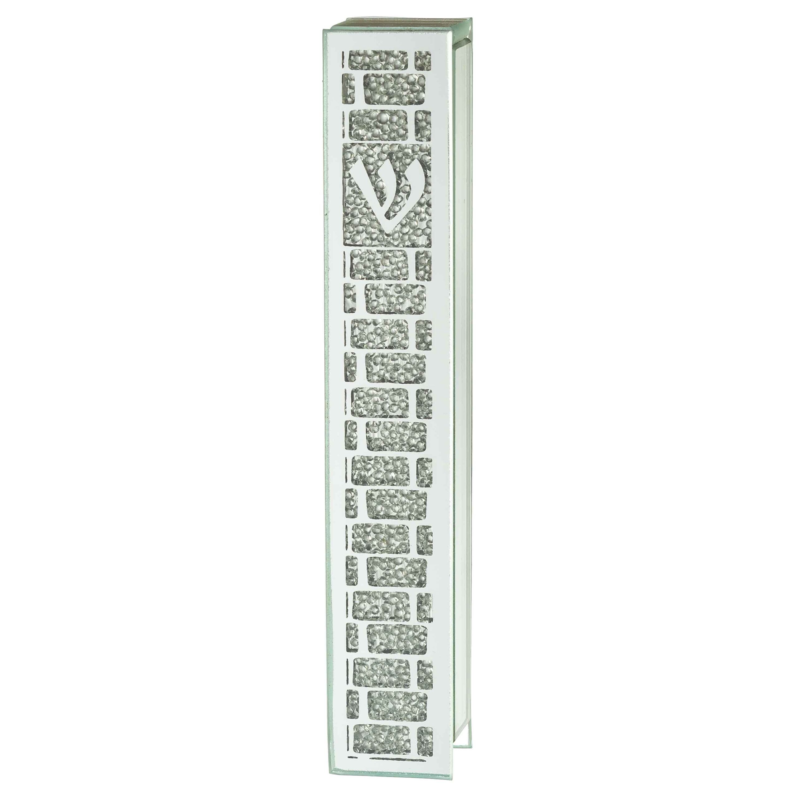 Glass Mezuzah 12 cm- Mirror with Stones