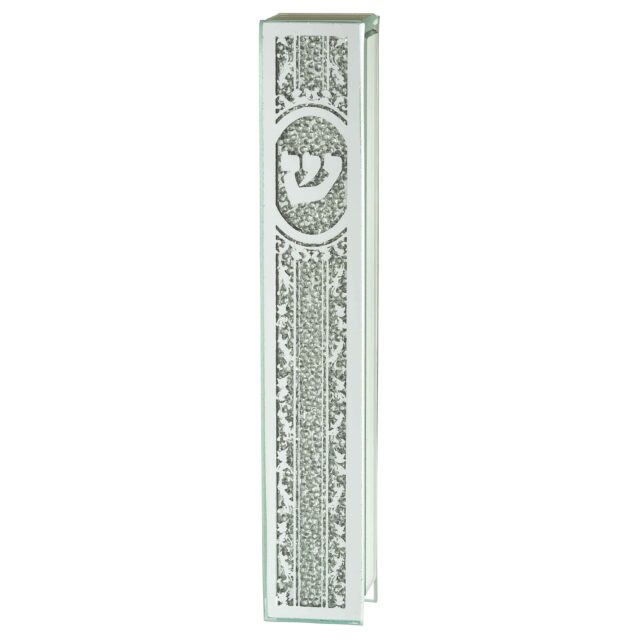 Glass Mezuzah 12 cm- Mirror with Stones