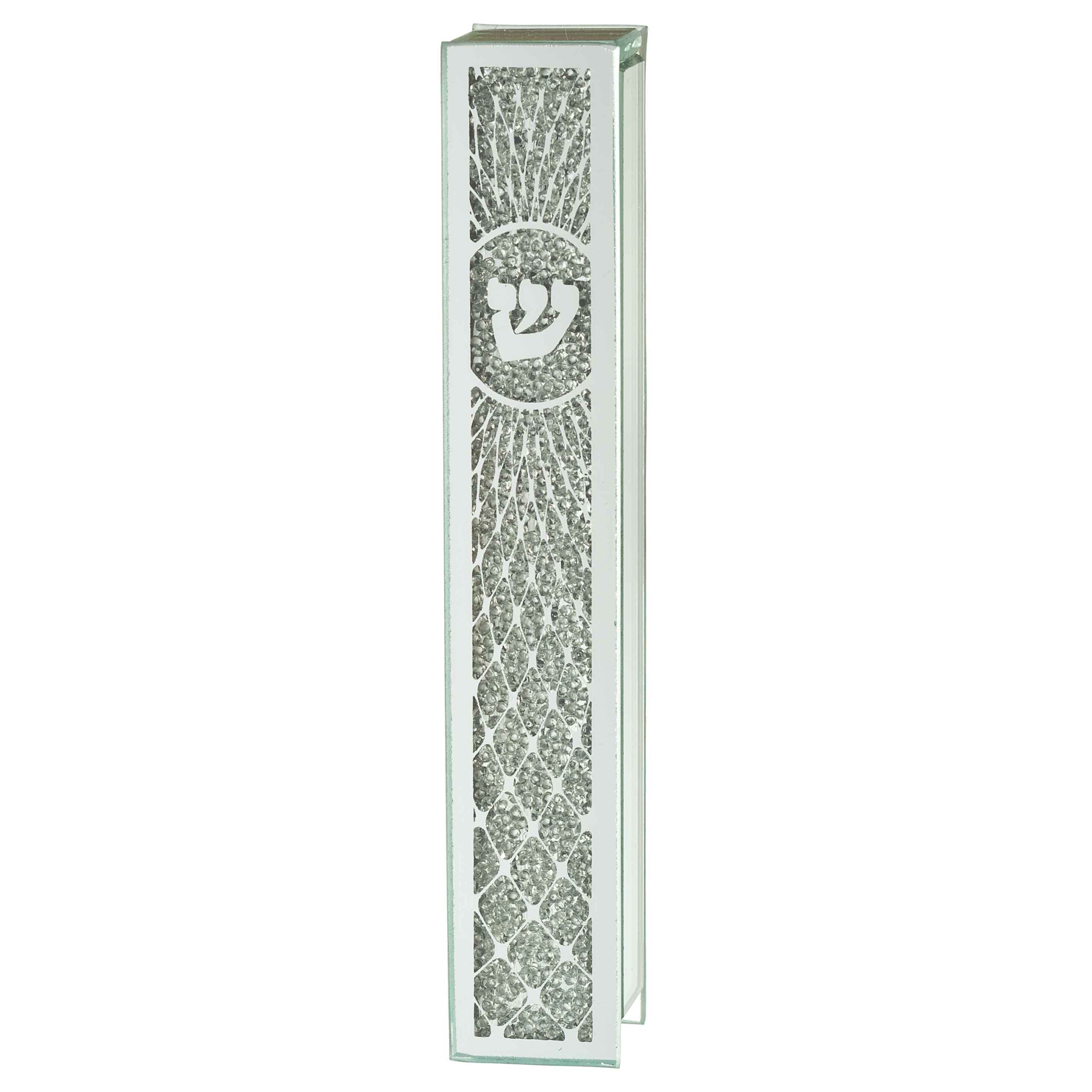 Glass Mezuzah 12 cm- Mirror with Stones