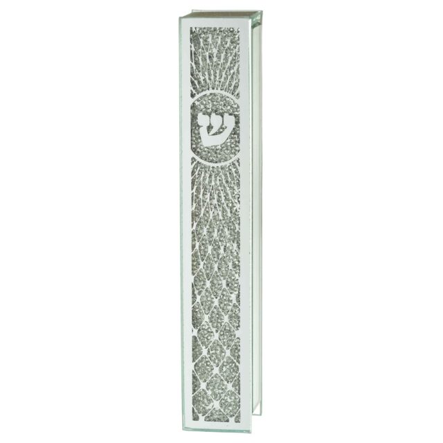 Glass Mezuzah 15 cm- Mirror with Stones