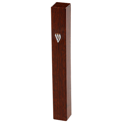 Plastic Mezuzah with Rubber Cork 12 cm - Brown Wood  Design