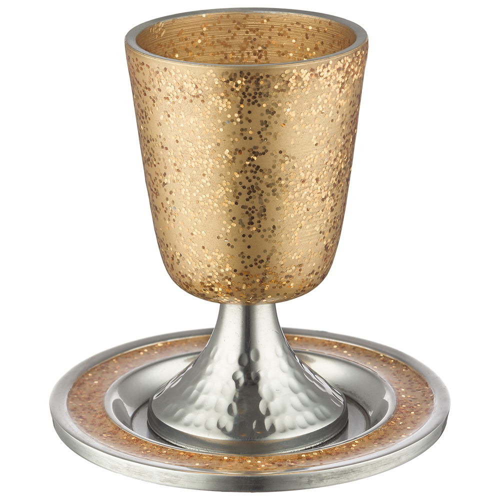 Aluminum Kiddush Cup 11 cm with Saucer - Gold Glitter