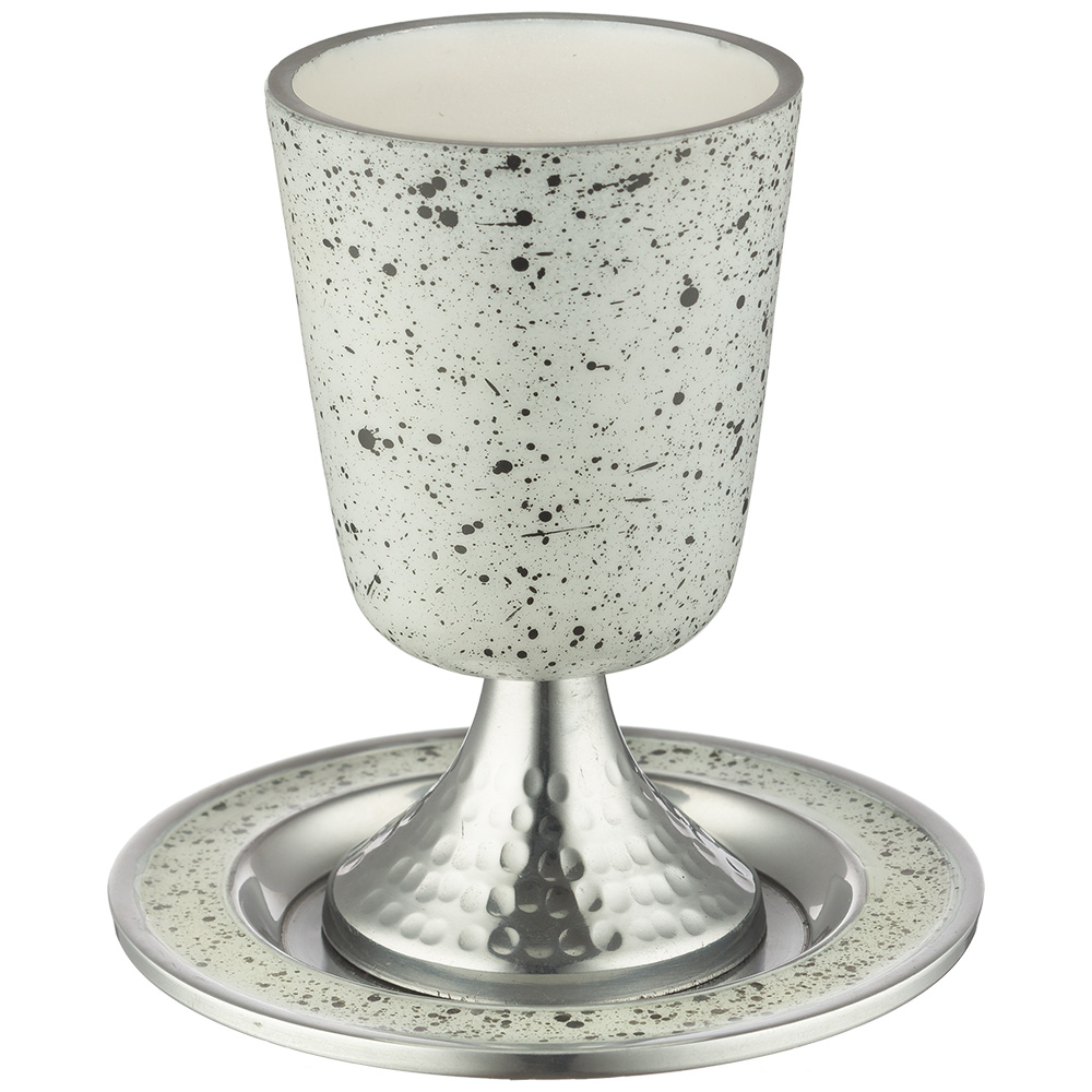 Aluminum Kiddush Cup 11 cm with Saucer - Silver Glitter