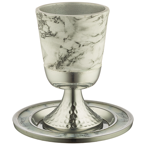 Aluminum Kiddush Cup 11 cm with Saucer - Marble  contain 210ml / 7.1oz