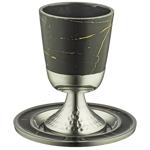 Aluminum Kiddush Cup 11 cm with Saucer - Marble  contain 210ml / 7.1oz