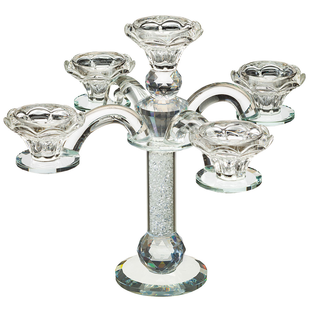 Elegant Crystal 5 Branches Candlesticks 22 cm-Inlaid with Decorative Clear Stones