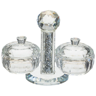 Crystal Salt & Pepper Holders 10*12 cm with Glass Chips - Silver