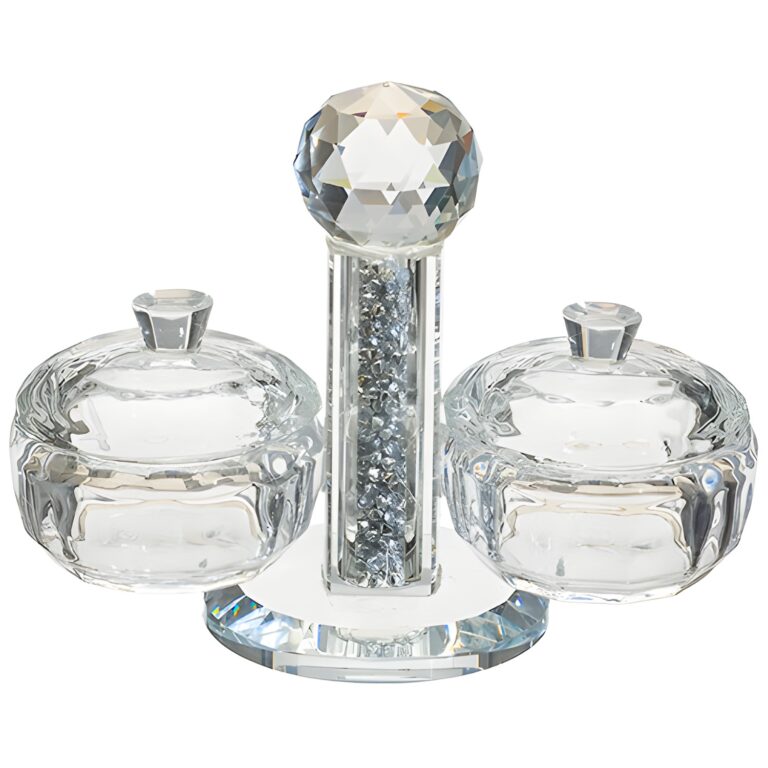 Crystal Salt & Pepper Holders 10*12 cm with Glass Chips - Silver