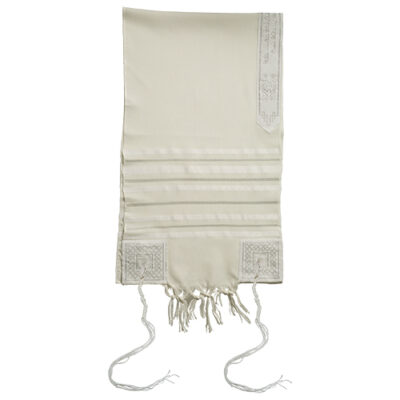Fabric Scarf 30*105 cm White with Silver Stripes