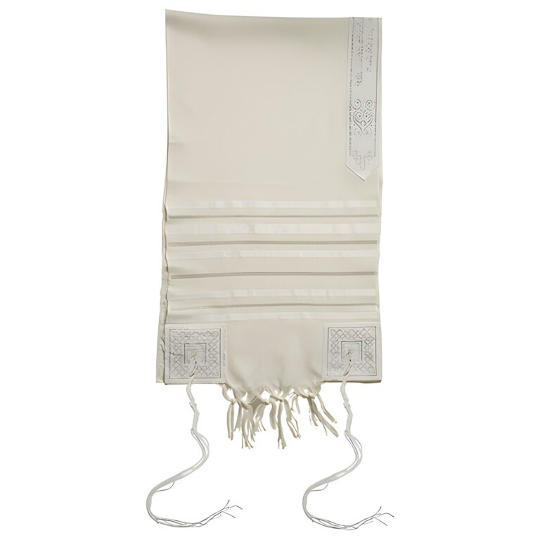 Fabric Scarf 30*105 cm White with Silver Stripes