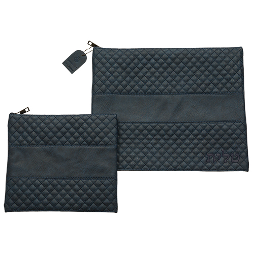 Leather Like Talit - Tefilin Set 36*29 cm with Bold Embroidery - Dark Blue