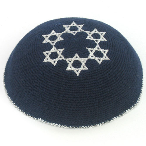 Knitted Kippah 16 cm with Silver Magen David Embroidery