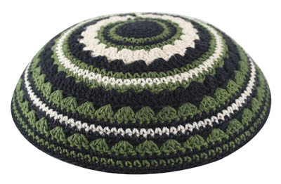 KNITTED KIPPAH 18 CM- BLACK-GREEN-BEIGE