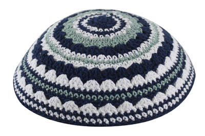 KNITTED KIPPAH 18 CM- BLUE-L. GREEN-WHITE