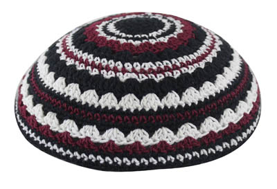 KNITTED KIPPAH 18 CM- BLACK-WHITE-BOURDEAUX