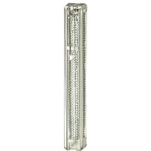 Plastic Glitter Transparent Mezuzah with Rubber Cork 12 cm-  with the Letter Shin