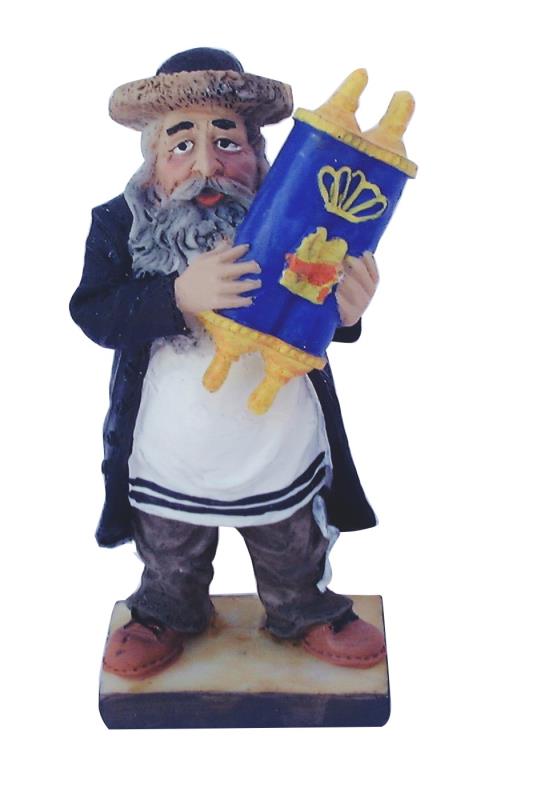 Black Polyresin Hassidic Figurine Stands On Stage 11 Cm - Holding Torah Book