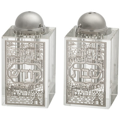 Crystal Salt & Pepper Holders 8*4 cm with Laser Cut Plaque- Jerusalem