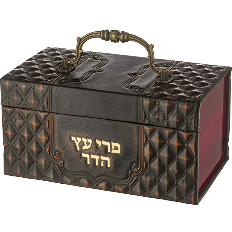 Leatherette Etrog Box with Handle & Lock 13*19*11 cm - Brown