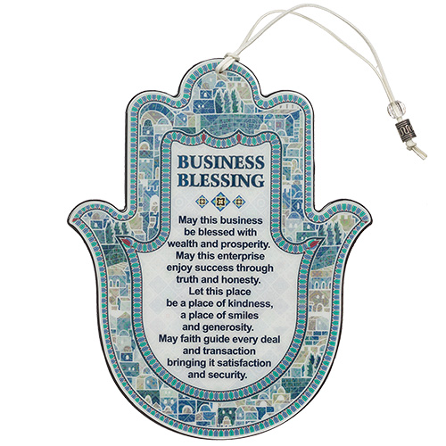 Hamsa with Epoxy 24 cm- Blue English Bussines Blessing